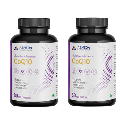 ABHEDA HEALTHCARE Coenzyme Q10 (Ubiquinone) 200mg – 60 Vegetarian Capsules, Pack of 2