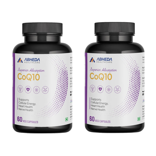 ABHEDA HEALTHCARE Coenzyme Q10 (Ubiquinone) 200mg – 60 Vegetarian Capsules, Pack of 2