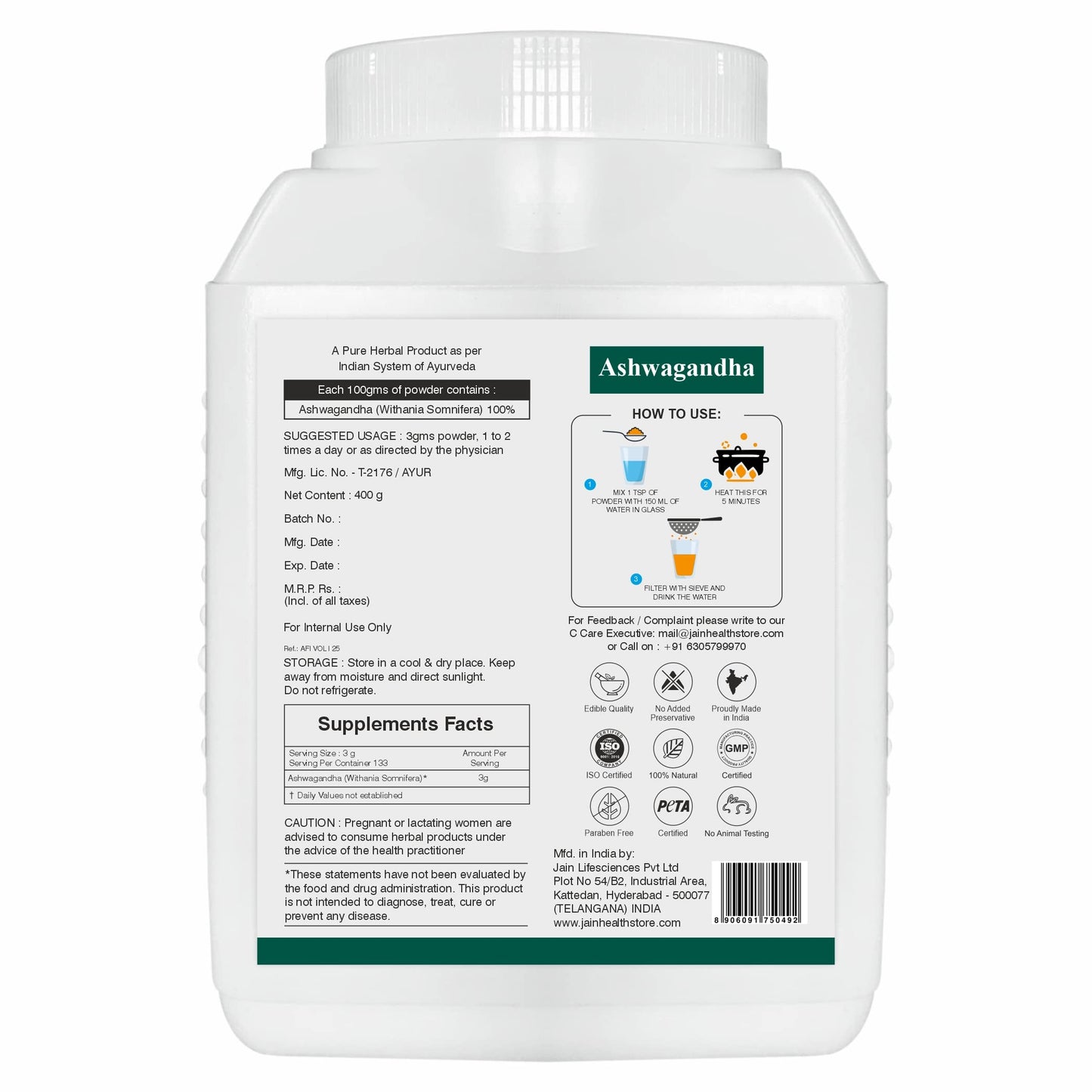 Jain Pure Ashwagandha Powder 100% Natural Premium Grade, 400 gms- image 3