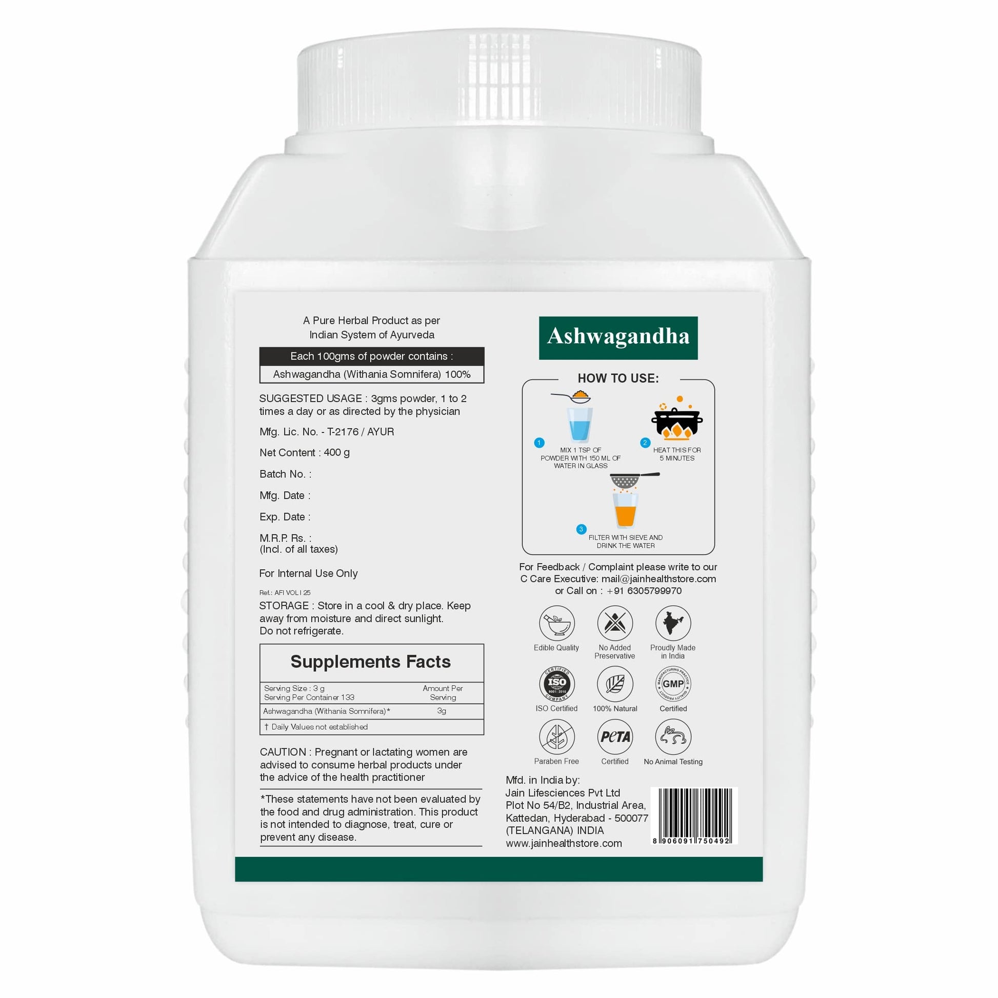 Jain Pure Ashwagandha Powder 100% Natural Premium Grade, 400 gms- image 3