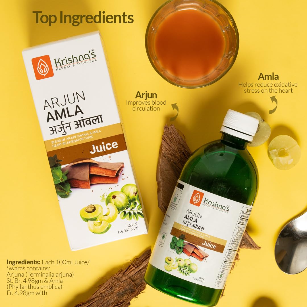 KRISHNA'S HERBAL & AYURVEDA Arjun Amla Juice - 500 Ml (Pack Of 2) | Helps In Acidity | Manages Cardiac Health | Regulates Blood Pressure