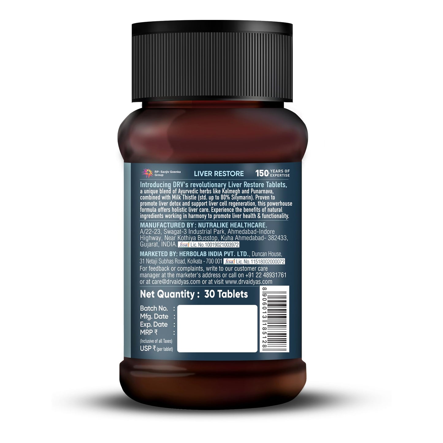Dr. Vaidya’s Liver Restore Tablets with Milk Thistle and Dandelion | 600mg Silymarin | Ayurvedic Liver Detox & Care Supplement | Supports Liver Health, Cleansing, Digestion & Metabolism | 30 Tablets, Pack of 1
