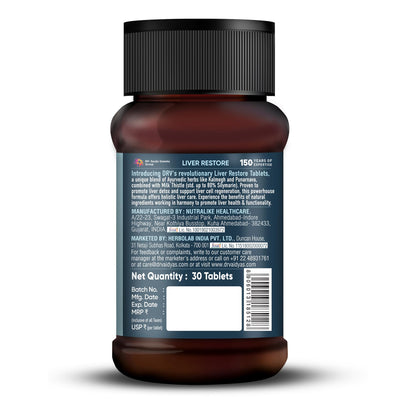 Dr. Vaidya’s Liver Restore Tablets with Milk Thistle and Dandelion | 600mg Silymarin | Ayurvedic Liver Detox & Care Supplement | Supports Liver Health, Cleansing, Digestion & Metabolism | 30 Tablets, Pack of 1