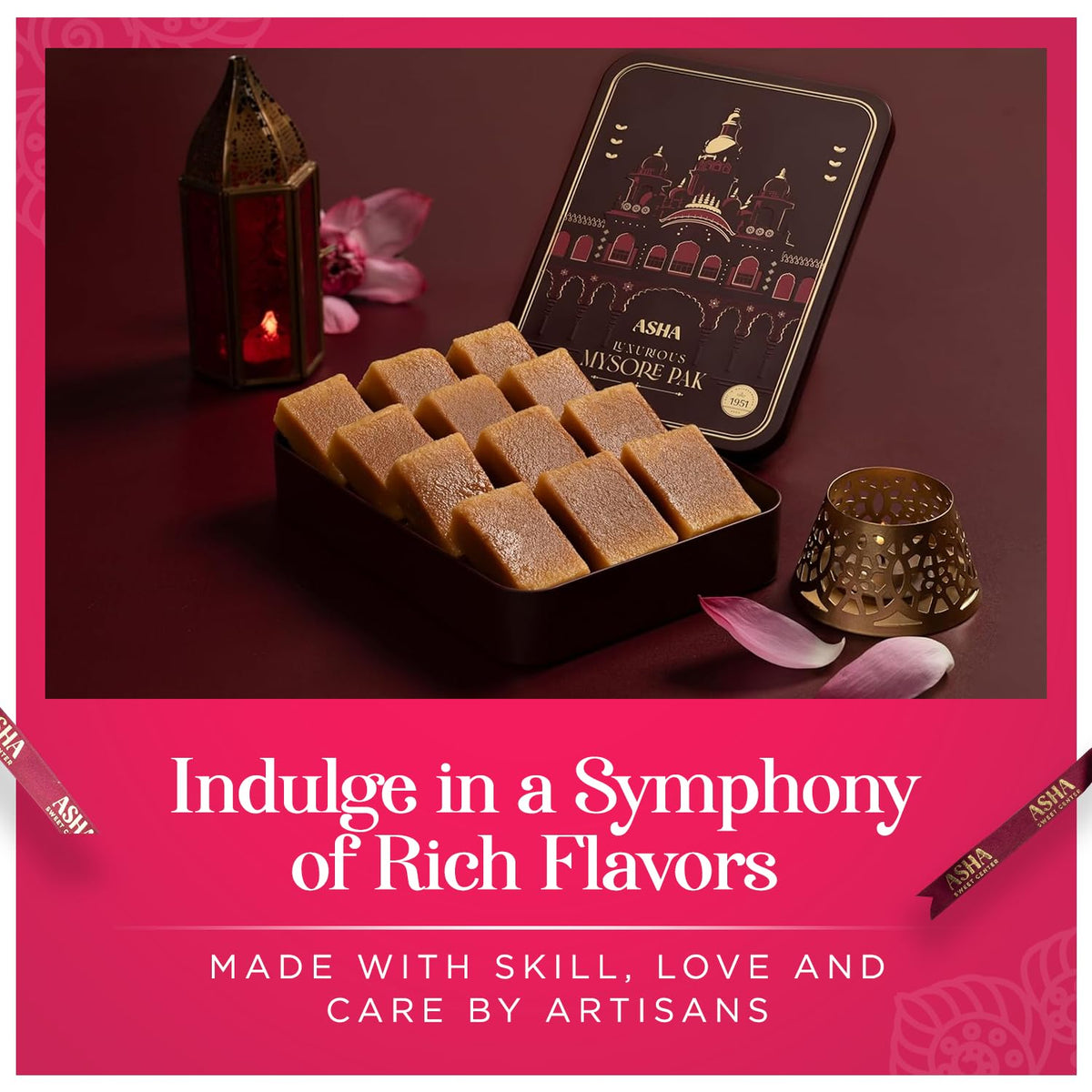ASHA SWEET CENTER Handcrafted Mysore Pak (500G) | Made With Pure Desi Ghee | Melts In Mouth | Special Indian Mithai | Delicious & Healthy Exclusive Sweets Gift Box | Traditional Taste of Mysuru