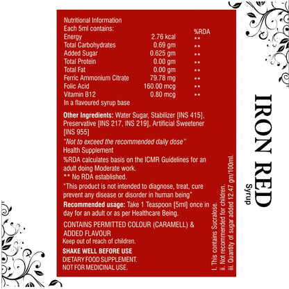 Knoll Healthcare Iron Red Syrup Iron With Multivitamin & Folic Acid Syrup Increase Red Blood Cells 200 Ml (Pack Of 1) - Liquid
