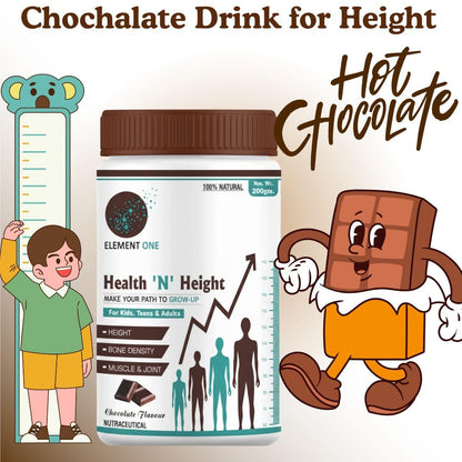 Element One Health N Height Ayurvedic Supplement For Kids Childrens Adults with Extracted Herbs Mixed Protein with Vitamins Minerals Chocolaate Flavor 200 Gram Pack of 2