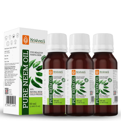 Krishna's Pure Neem Oil - 50 ml (Pack of 3) | Natural & Cold Pressed Neem Oil | For Healthy Skin & Hair