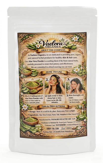 100% Pure Aloe Vera Powder for Skin & Hair Care | Natural Moisturizing, Acne Control & Hair Nourishment | Herbal Face & Hair Pack | Chemical-Free (100g)