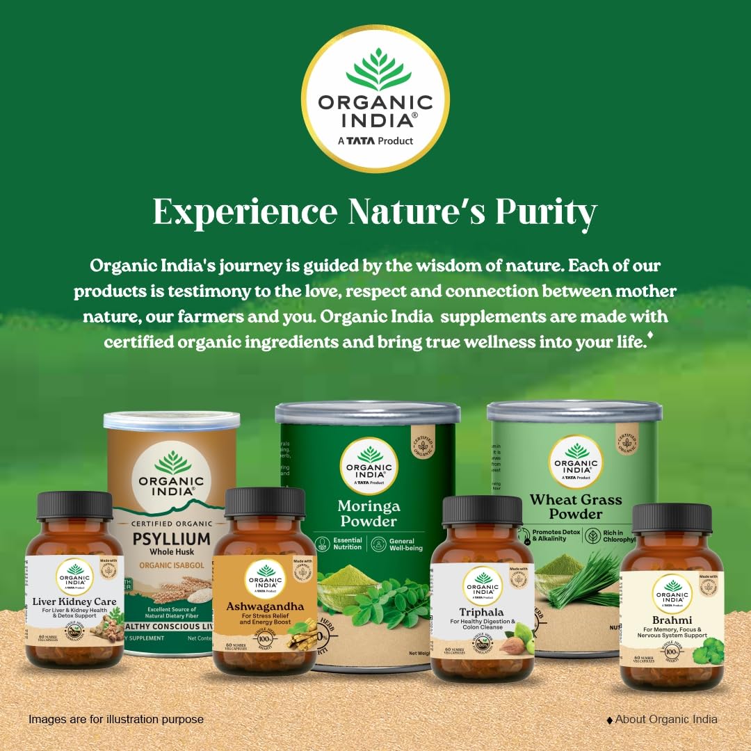 A TATA Product - Organic India Moringa Capsules - 60 Veg Caps, Essential Nutrition Superfood, Helps Naturally Boost Energy Level, Improves Stamina, Rich In Vitamins & Minerals, GMP & NPOP Certified Organic