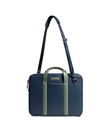 DailyObjects Unisex Blue Urban Classic Briefcase Vegan Leather Laptop Messenger Bag (13L) with Adjustable Straps | Zip Closure with Slip Pockets | Detachable Carry Pouch and A Large Storage|