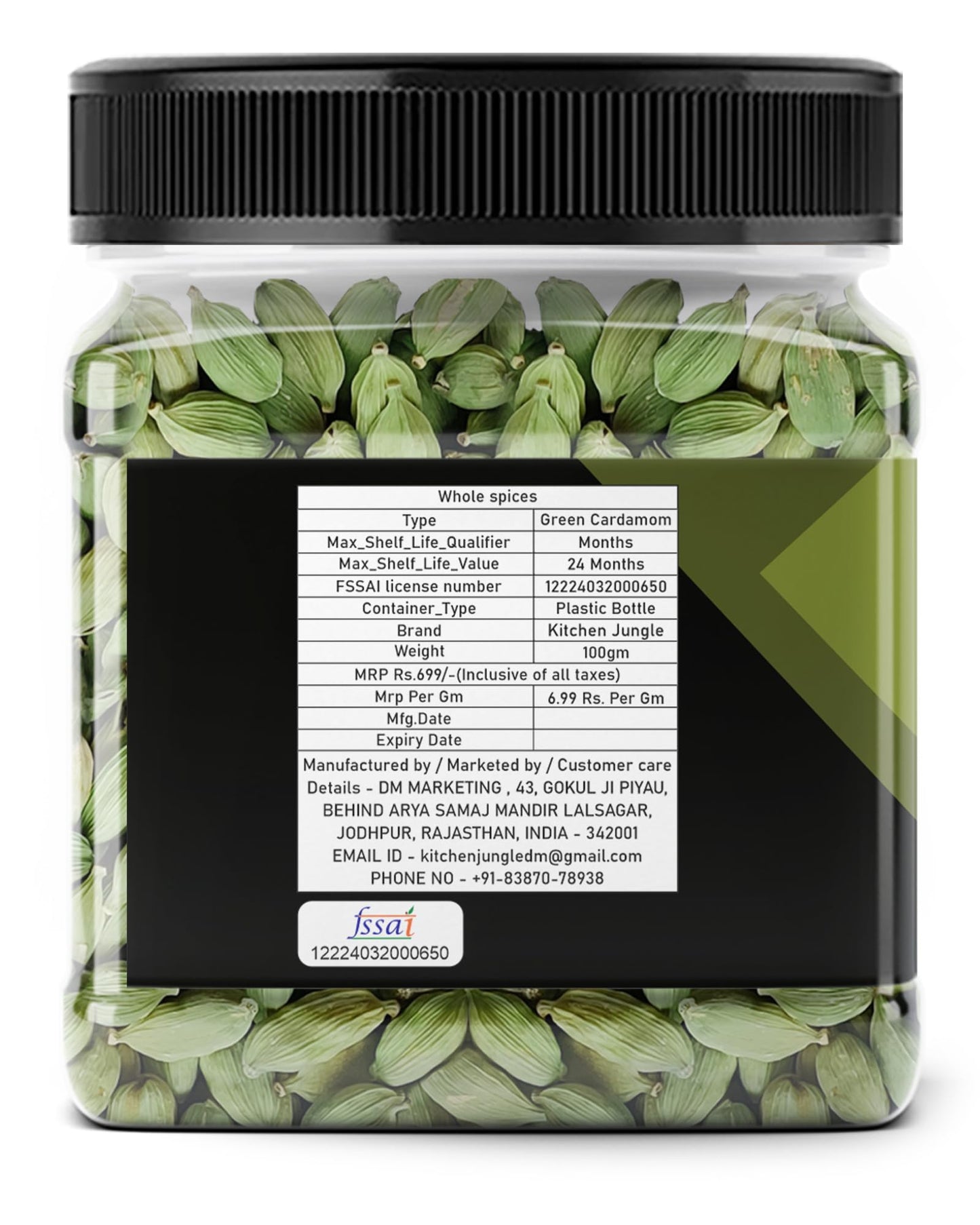 Kitchen Jungle Premium Green Cardamom (Elaichi) 100 Gm - Bold 8mm Size, Aromatic Spice for Culinary Delights