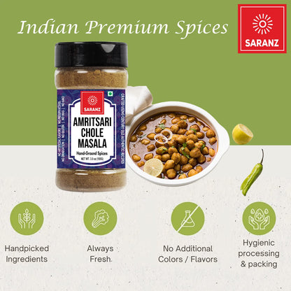 SARANZ Amritsari Chole Masala | Authentic Punjabi Chole Masala | Freshly Ground Spices for Restaurant-Style Chole & Chole Bhature | Rich Gravy Masala Blend – 100g Bottle