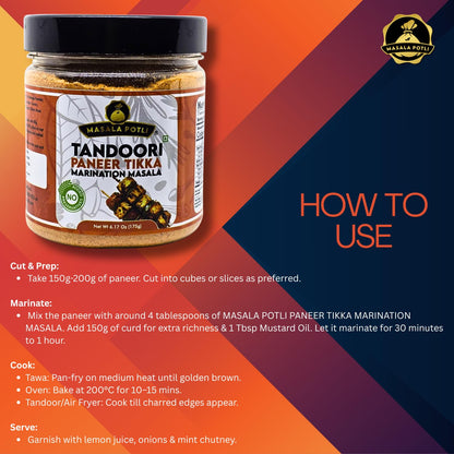 MASALA POTLI Tandoori Paneer Tikka/BBQ Marination Masala -175g / 6.17 Oz | Medium Spicy | Barbeque, Tandoor, Grill, Air Fry & Deep Fry [Without Preservative]