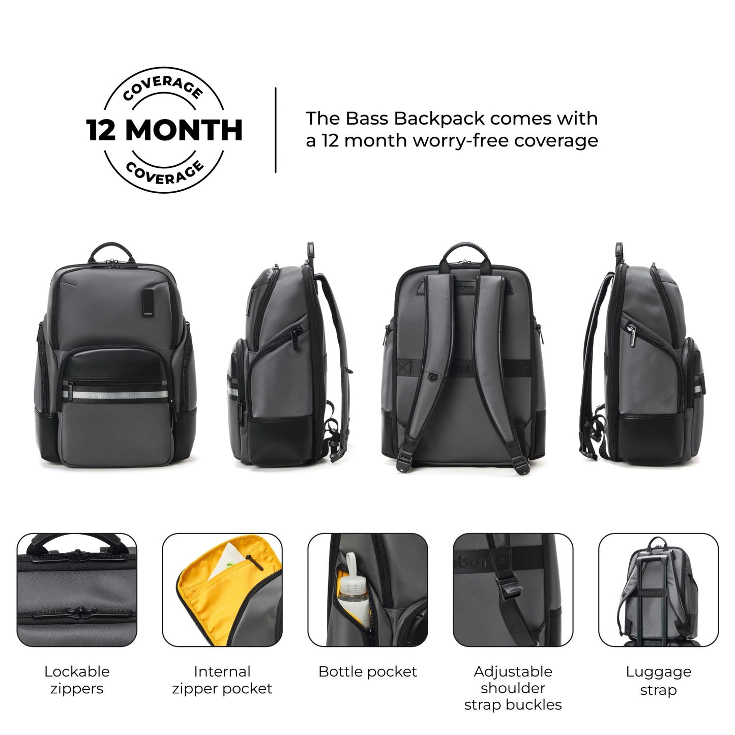 MOKOBARA The Coupe Backpack | Fits 16 Inch Laptop, 28L Capacity, Water Resistant Nylon, RFID Blocking Pocket | Professional & Travel Use, Ergonomic Design With Adjustable Straps (Grey Matter)