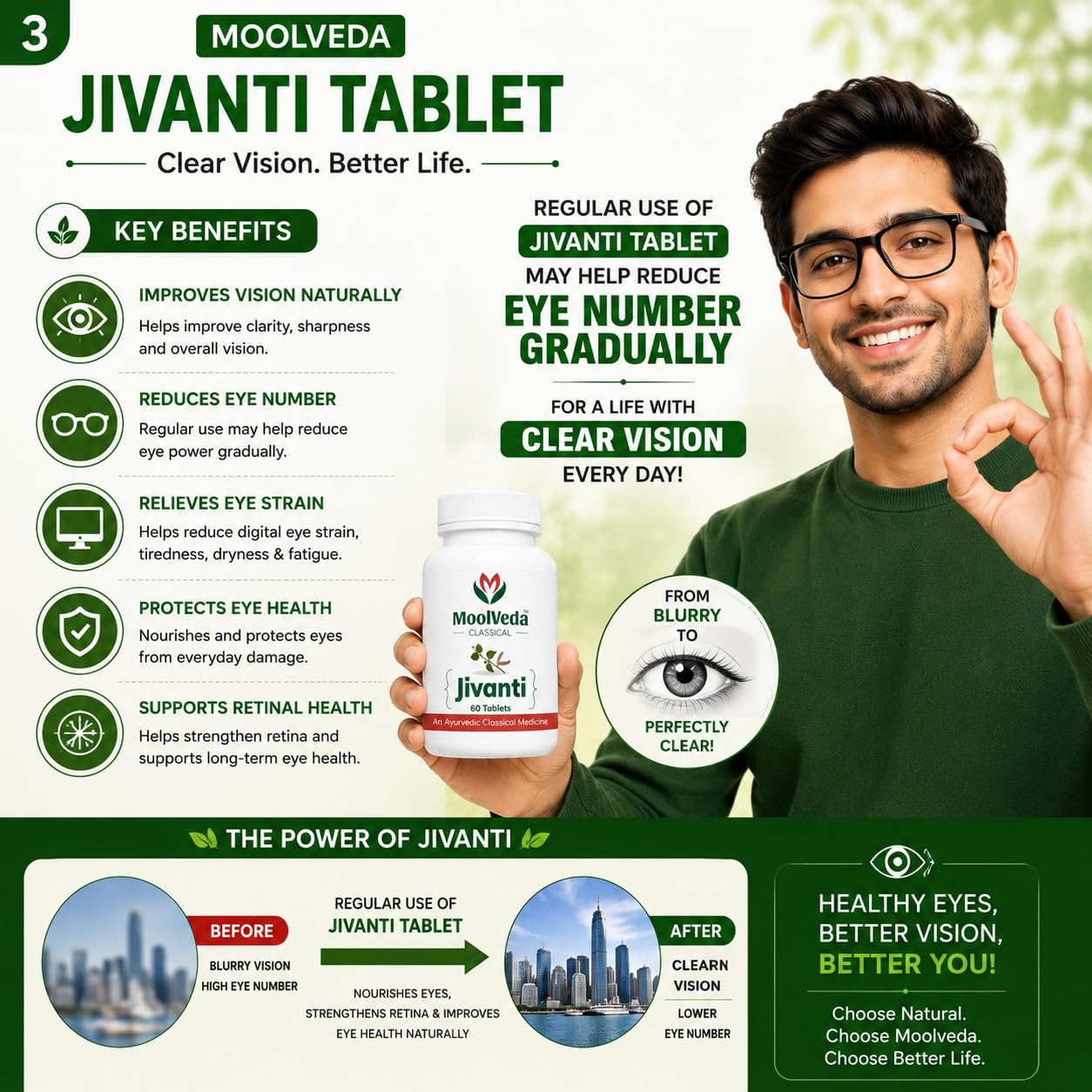 Moolveda Jivanti Tablets | Ayurvedic Eye Care Supplement | Vision Support & Daily Eye Wellness | 60 Veg Tablets | Pack of 2