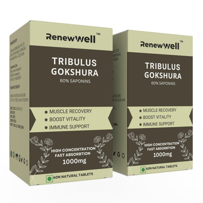 Renewwell Tribulus Gokshura 60 Tablets 1000mg – Best Tribulus Terrestris Overall Wellness (Pack of 2)