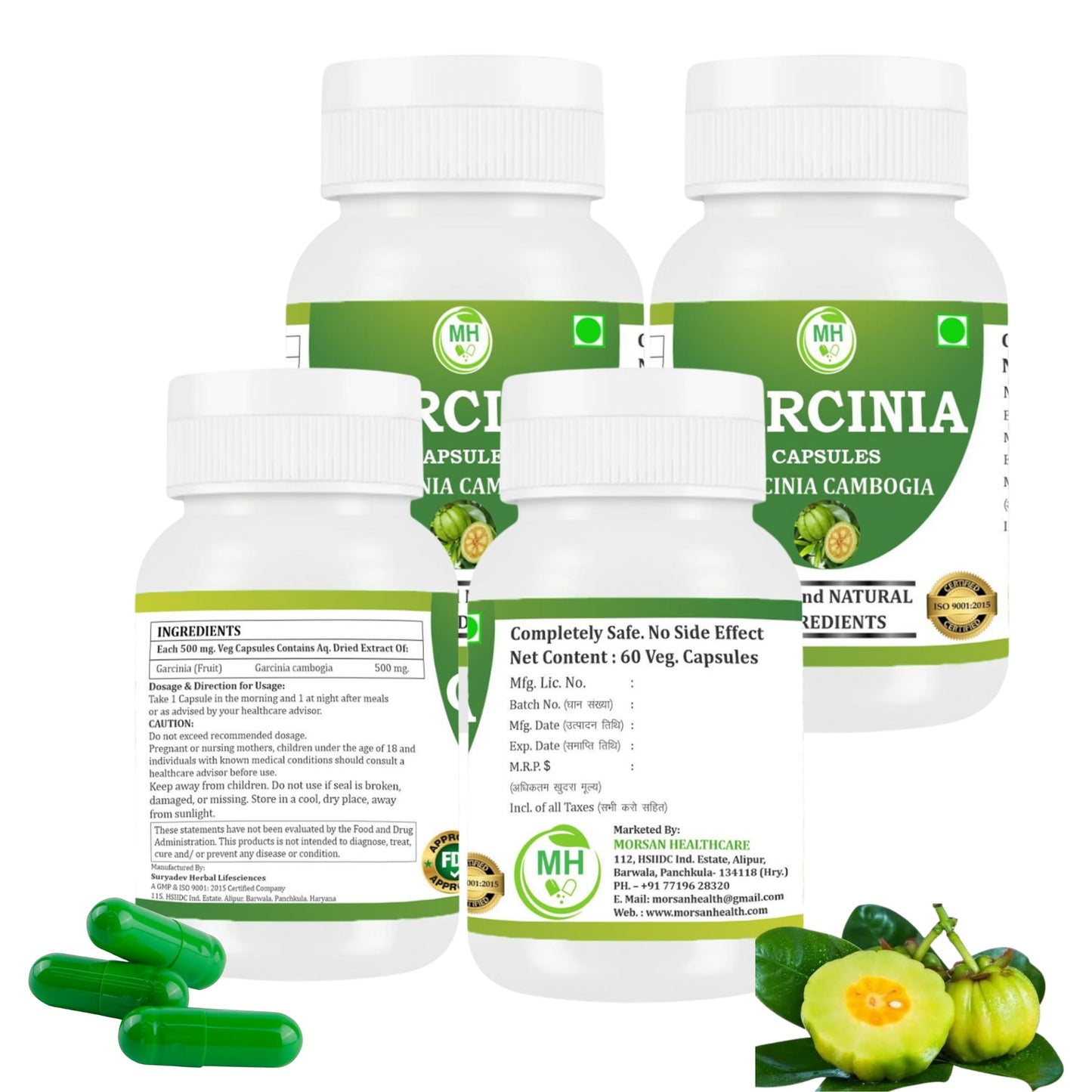 Morsan Healthcare Garcinia Cambogia Capsules 500 mg – 60 Veg Capsules x 4 Pack | Natural Herbal Formula | Plant-Based | Gluten-Free & Vegan
