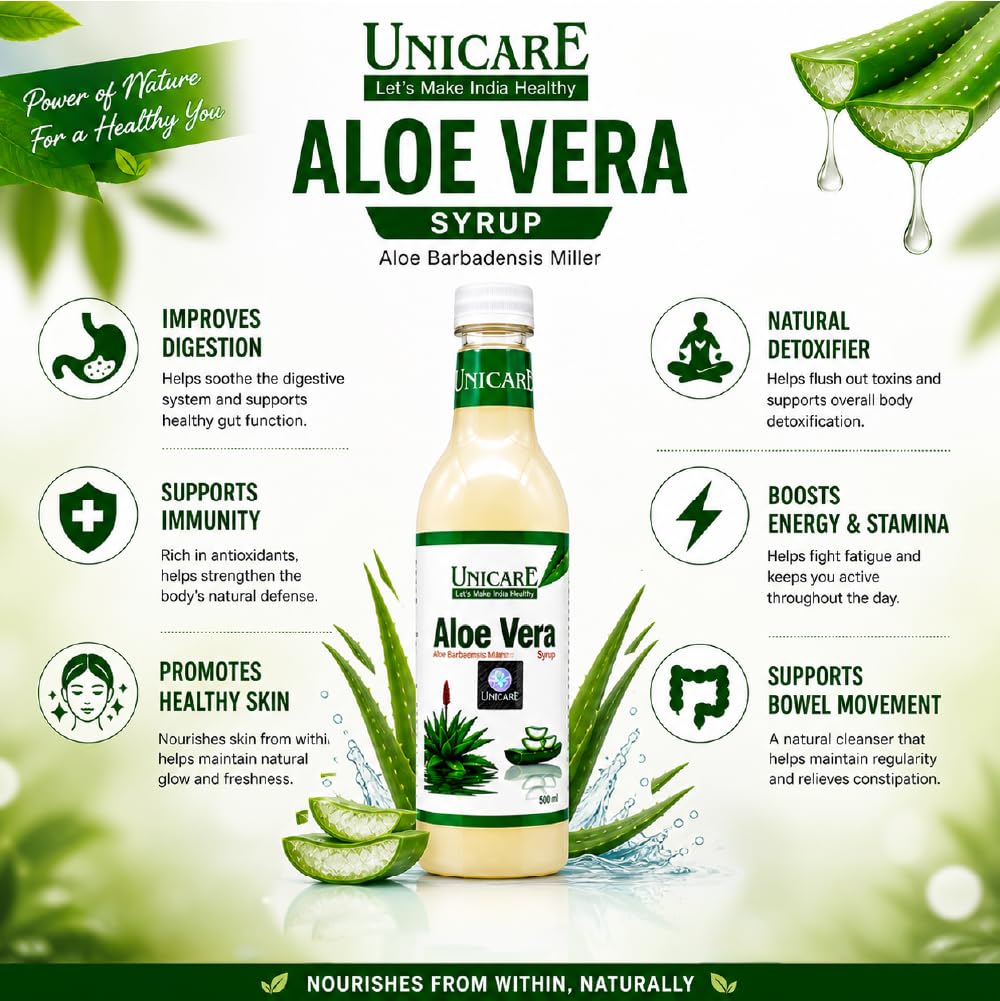 Unicare Aloe Vera Juice | Natural Detox Drink for Digestion & Liver Support | Boosts Immunity & Energy | Supports Skin & Hair Health | No Added Sugar, No Chemicals | 500ml (500 ml (Pack of 1))