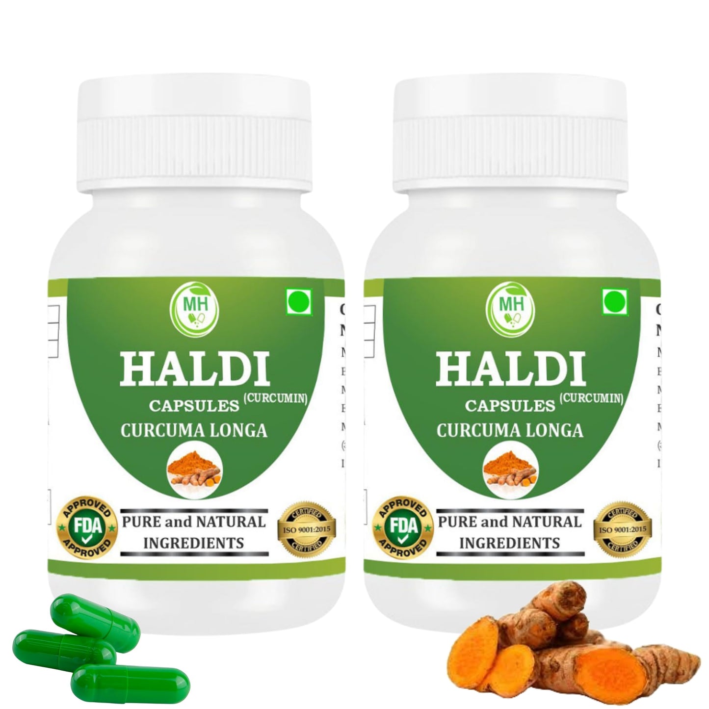 MORSAN HEALTHCARE | Haldi Capsules 500mg – 60 Count | 2 Pack | Vegetarian | Plant-Based | Herbal Supplement | No Artificial Additives | Gluten-Free | Organic |