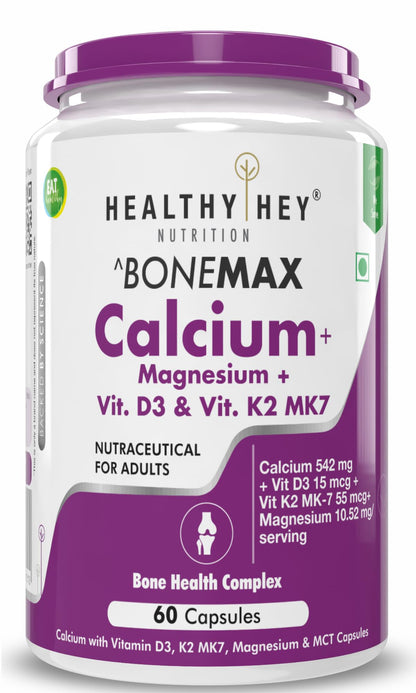 HealthyHey Nutrition Vegan Calcium with Magnesium, Vitamin D3 & Vitamin K2- Mk7