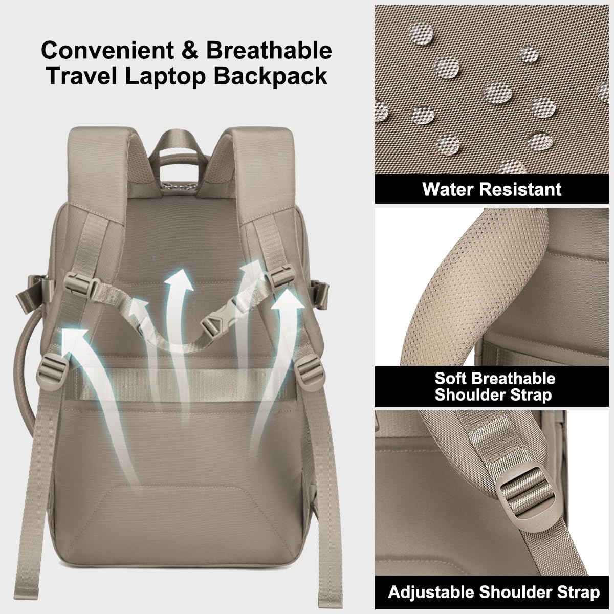 Chantria Ladies’ Travel Backpack | 33 Litres Expandable Capacity | Suitable Laptop Compartment | 180° Full-Zip Opening | Waterproof Toiletry Pouch | 2-in-1 Convertible Office & Travel Bag Khaki