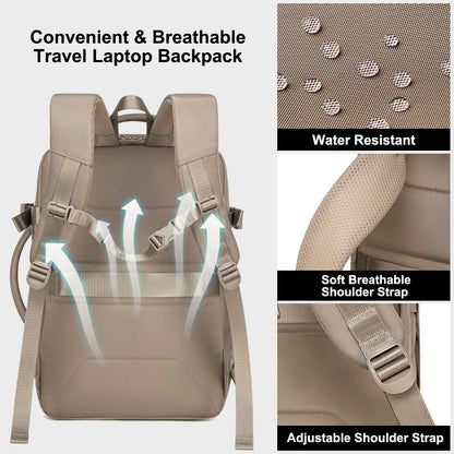 Chantria Ladies’ Travel Backpack | 33 Litres Expandable Capacity | Suitable Laptop Compartment | 180° Full-Zip Opening | Waterproof Toiletry Pouch | 2-in-1 Convertible Office & Travel Bag Khaki