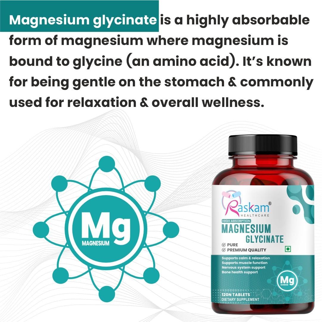 Pure Magnesium Glycinate - Maximum Strength Chelated Magnesium Supplement for Women and Men for Muscle Cramps, Sleep Support and Nerve Health- 2000mg Per Serving, 120 Vegetarian Tablets