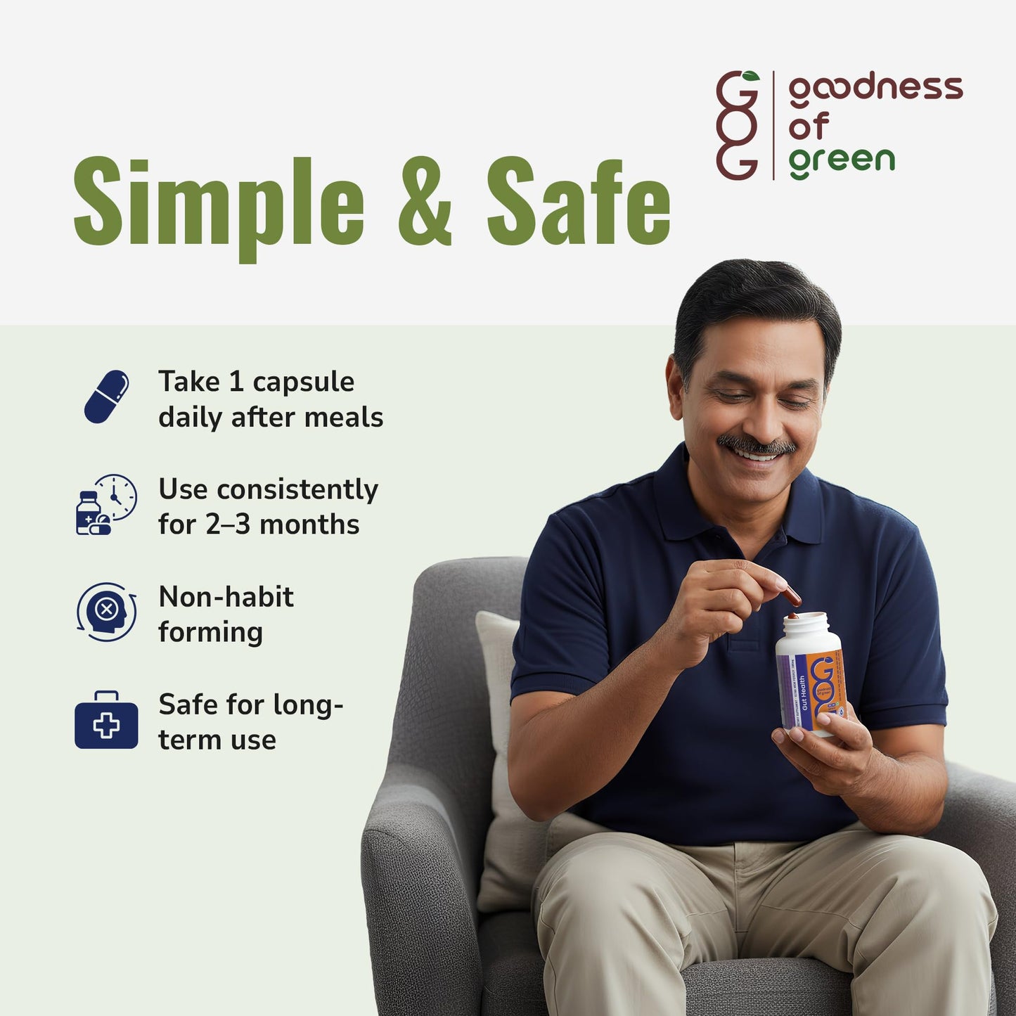 Goodness of Green Gut Health Capsules, 14 Powerful Herbs, Supports Smooth Digestion, Reduces Gas & Bloating, Improves Nutrient Absorption, and Strengthens Gut Immunity, 30 Veg Capsules