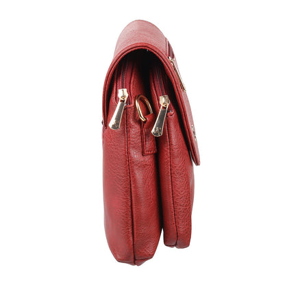 Mochi Maroon Faux Leather Secure Magnet Snap Casual Sling Bag For Women (66-6674)
