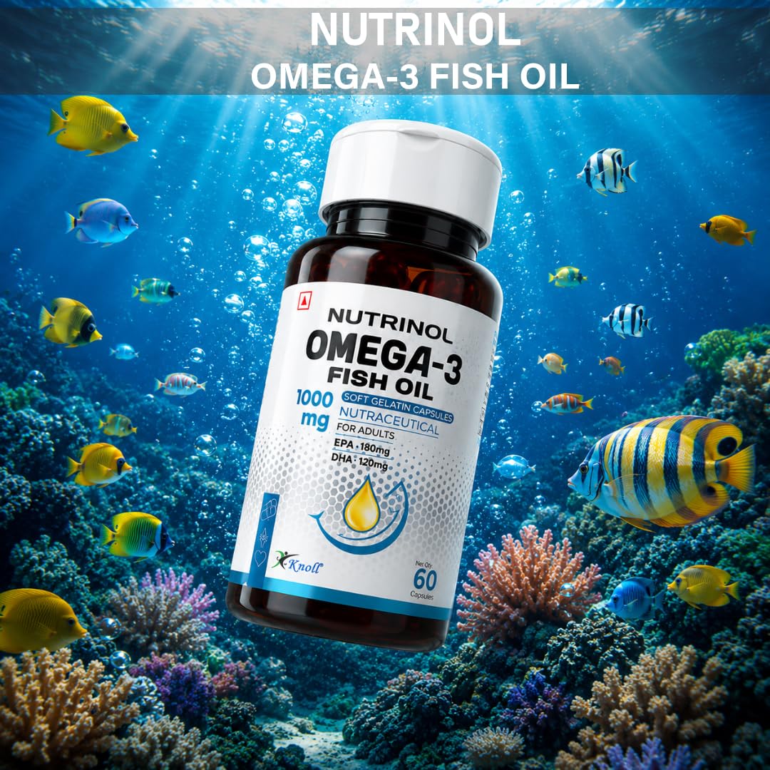 Knoll Nutrinol Fish Oil Omega 3 Capsules 1000mg | EPA & DHA Softgels for Heart, Brain, Bones & Joint Support | Daily Omega 3 Supplement for Men & Women | 60 Capsules (Pack of 3)