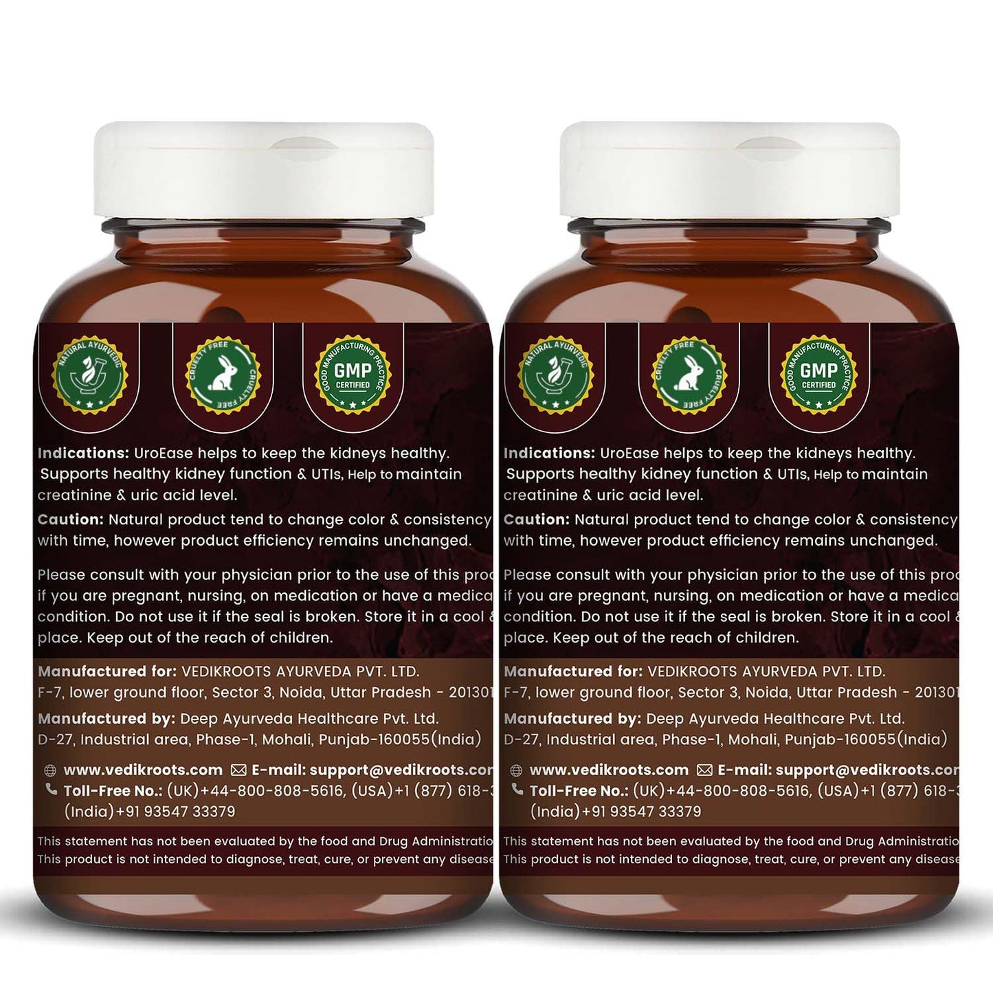 Vedikroots UroEase Ayurvedic Herbal Supplement Capsules to Help Maintain Kidney Health & Uric Acid Level | Provides Support to Manage Urinary Tract | 60 Veg Capsules (Pack of 2)