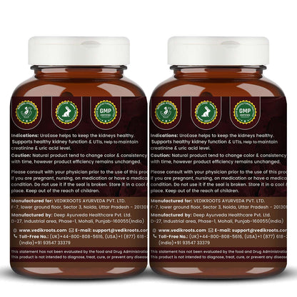 Vedikroots UroEase Ayurvedic Herbal Supplement Capsules to Help Maintain Kidney Health & Uric Acid Level | Provides Support to Manage Urinary Tract | 60 Veg Capsules (Pack of 2)