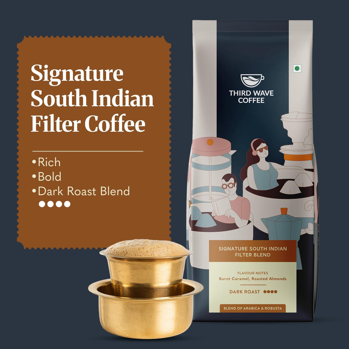 THIRD WAVE COFFEE | Signature South Indian Filter | Dark Roast | Moka Pot | Fine Grind | 250 grams | Pouch