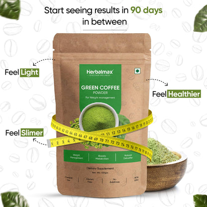 Herbal Max Green Coffee Powder, 3 × 100 gm – Organic Natural Green Coffee for Weight Management, Metabolism, Digestion & Energy Support | Daily Wellness Supplement