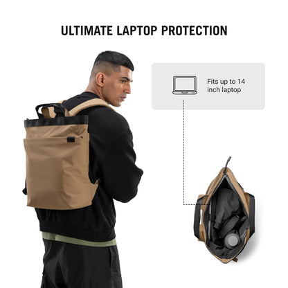 DailyObjects Water Resistant Pivot Carrypack Bag for Men & Women|Fits 13/14/15.6 inch Laptop/Macbook Pro/Air|Lightweight| Backpack (21L)|Office Use/Travel|Multi Pocket|Adjustable Shoulder Strap-Beige