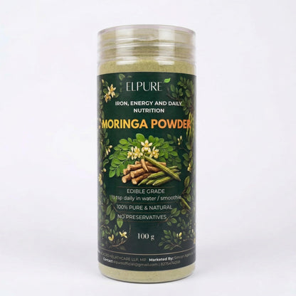 ELPURE Moringa Powder 100g - Pure & Natural Herbal Supplement for Iron, Energy & Daily Nutrition