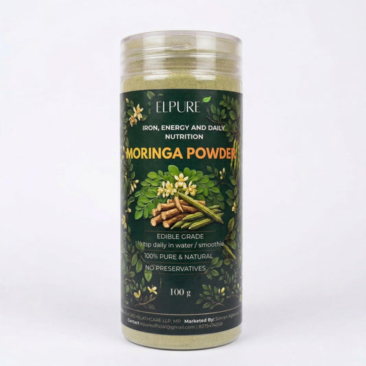 ELPURE Moringa Powder 100g, 100% Pure & Edible Grade Superfood Supplement, Powder Form, for Iron, Energy & Daily Nutrition Support, No Preservatives, Plant Based Protein, Immunity Booster