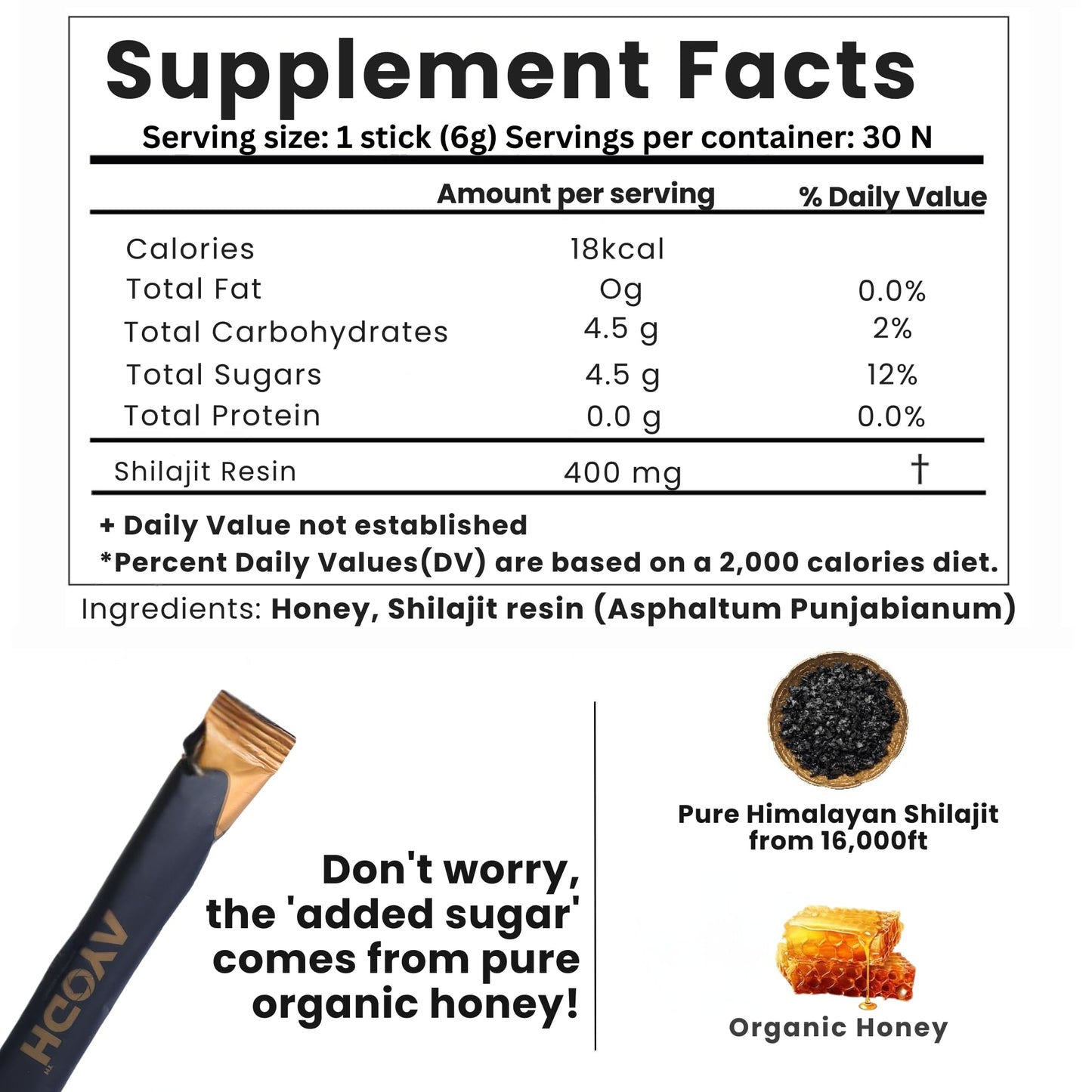 AYODH Shilajit Honey Sticks 30 Count | Pure Himalayan Classic Supplement | Supports Energy Vitality | Rich in Fulvic Acid Natural Honey | Pack of 2