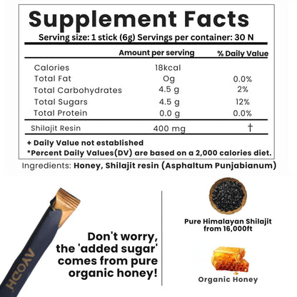AYODH Shilajit Honey Sticks 30 Count | Pure Himalayan Classic Supplement | Supports Energy Vitality | Rich in Fulvic Acid Natural Honey | Pack of 2