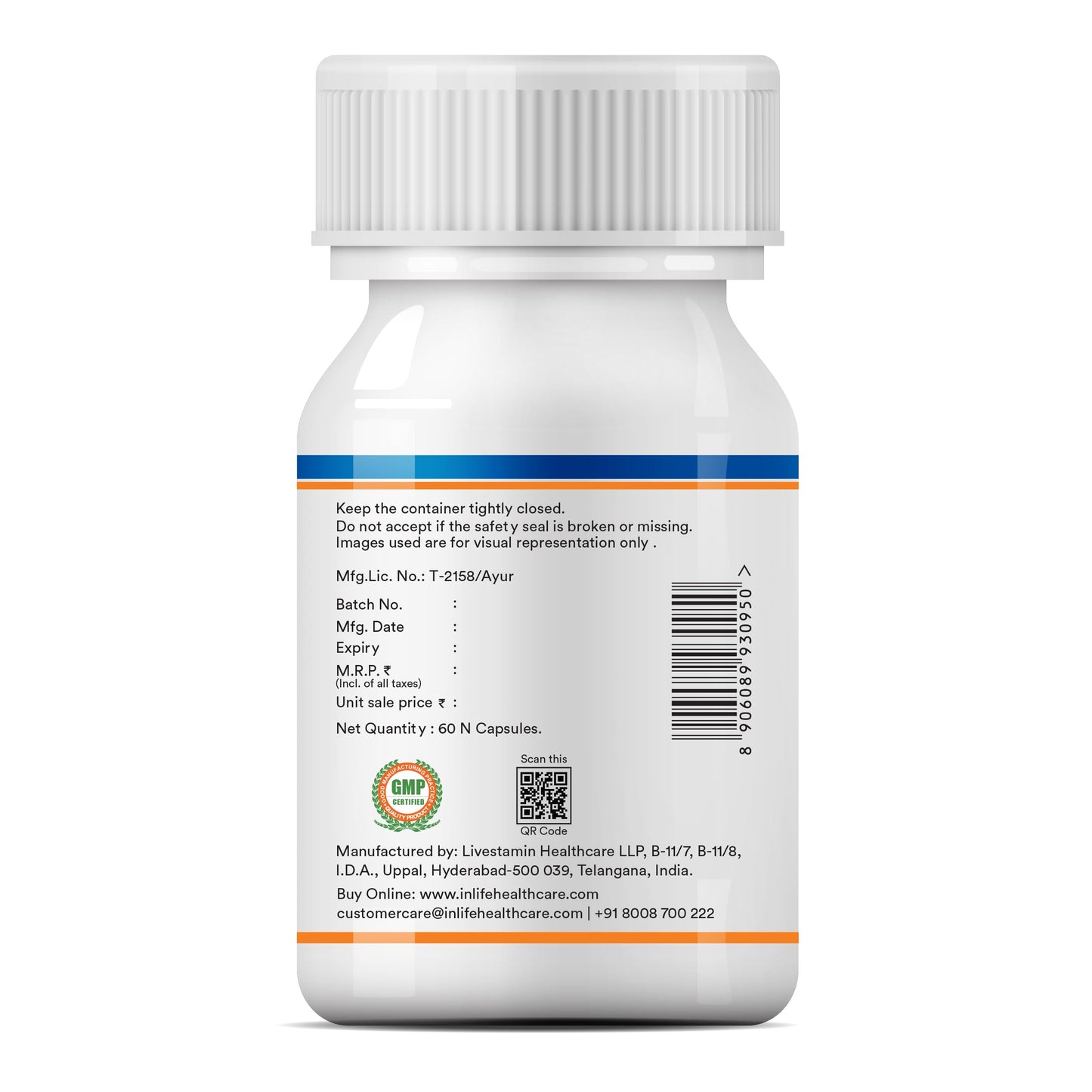 INLIFE Energy Booster Supplement, 5-Herb Blend, 500mg, 60 Veg Capsules