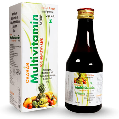 CHAHAK Multivitamin Syrup 200 ml (Pack of 2) | Multivitamin & Multimineral with L-Lysine, Methylcobalamin & Antioxidants | Mixed Fruit Flavour | Daily Nutritional Supplement for Adults