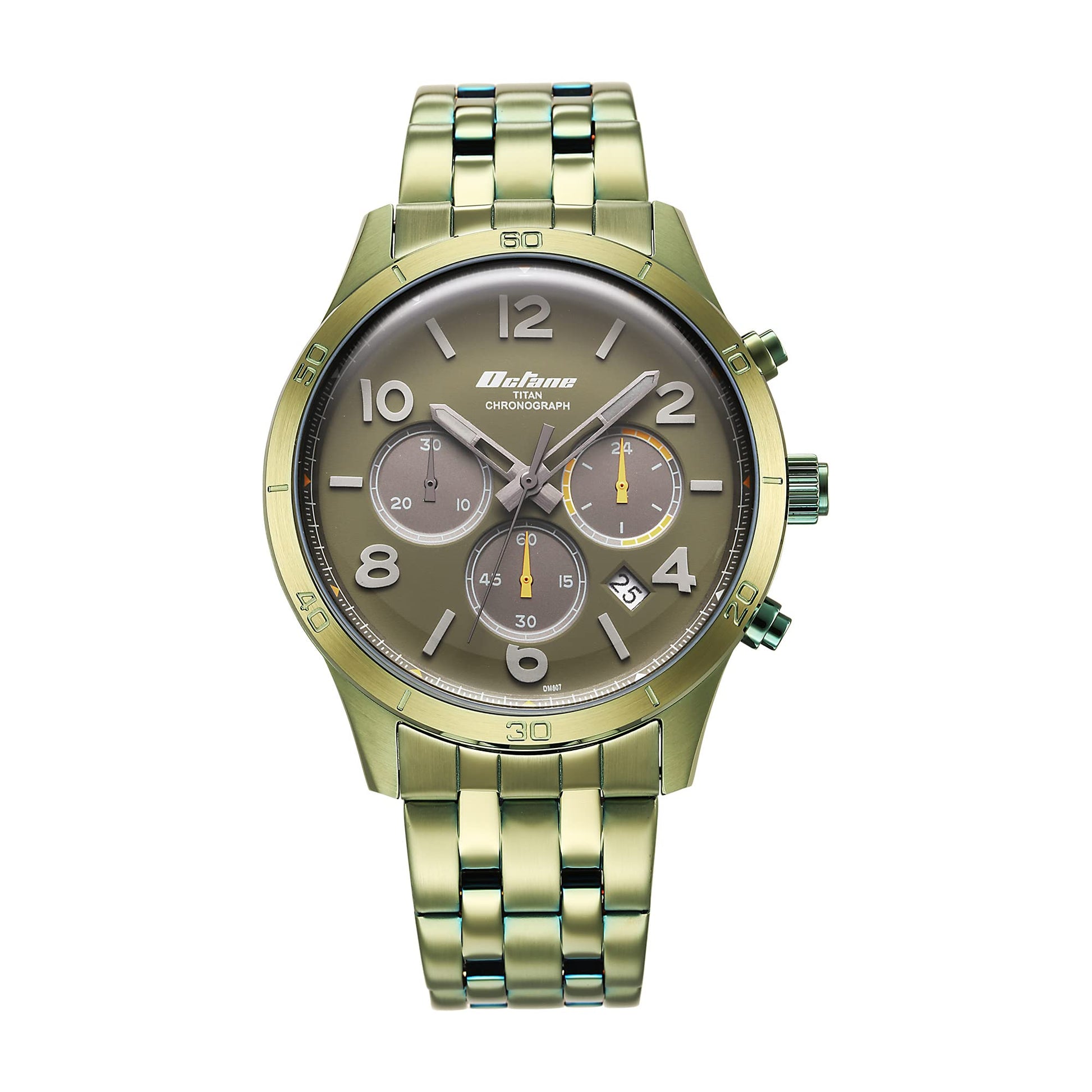 Titan Octane Classic Sporty Green Dial Chronograph Stainless Steel Strap Watch f