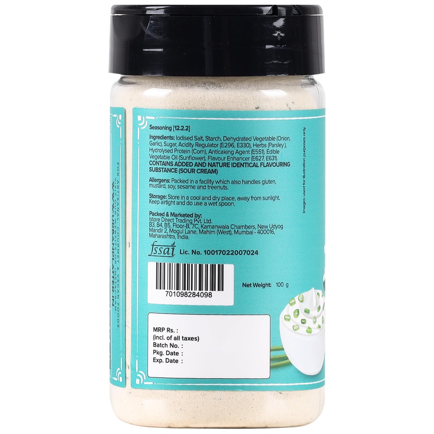 Urban Platter Sour Cream and Onion Seasoning, Perfect for Pop Corn, Pasta, Fries, Dairy-Free, 100 g