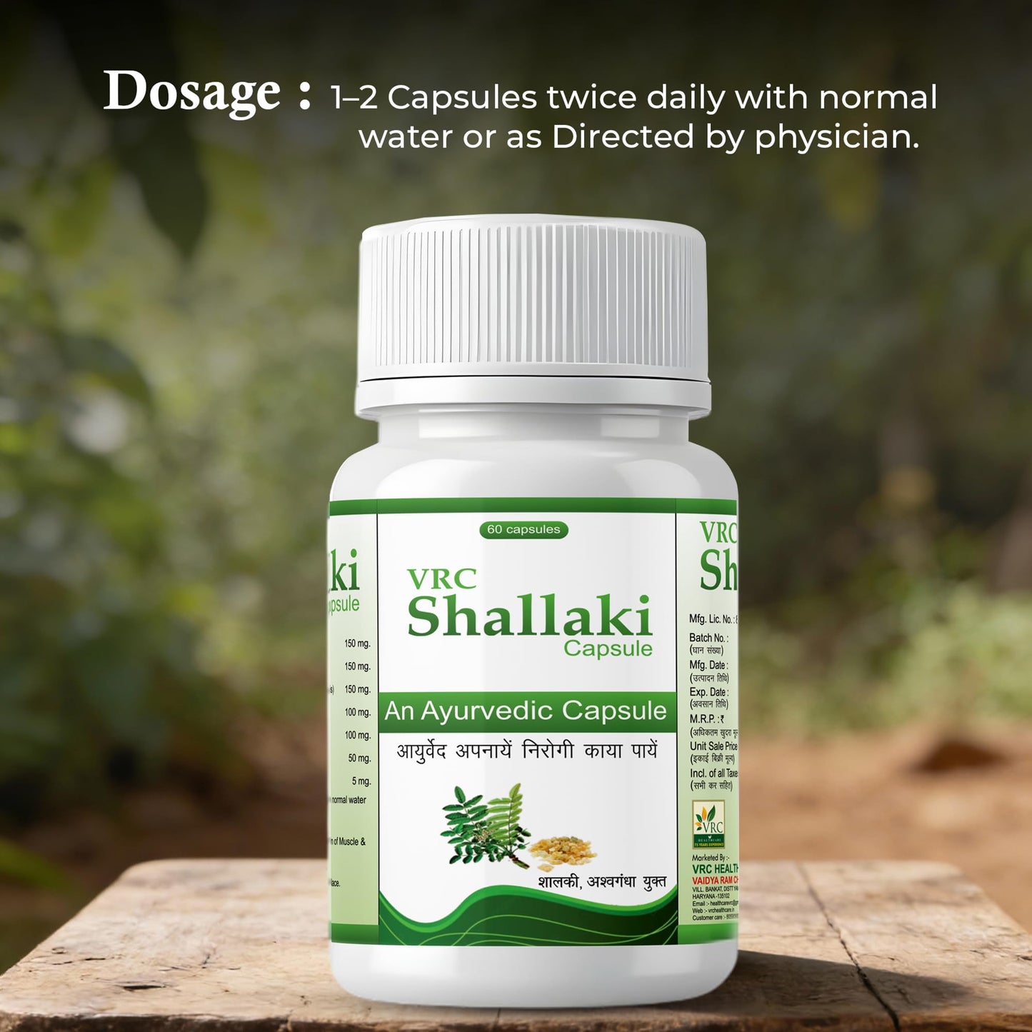 VRC Healthcare Shallaki Capsule | Ayurvedic Supplement for Knee, Back, Joint, Shoulder, Muscle Pain & Swelling | Reduces Pain, Stiffness, Swelling & Enhances Bone Strength | 60 Capsules
