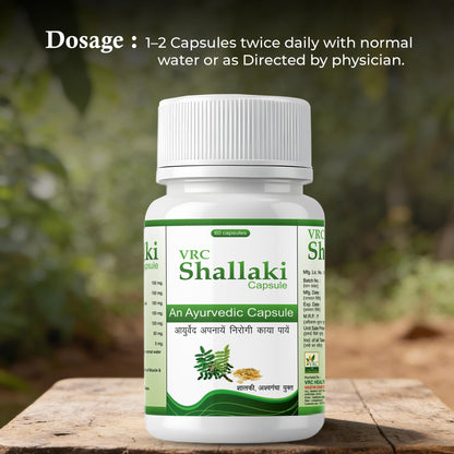 VRC Healthcare Shallaki Capsule | Ayurvedic Supplement for Knee, Back, Joint, Shoulder, Muscle Pain & Swelling | Reduces Pain, Stiffness, Swelling & Enhances Bone Strength | 60 Capsules
