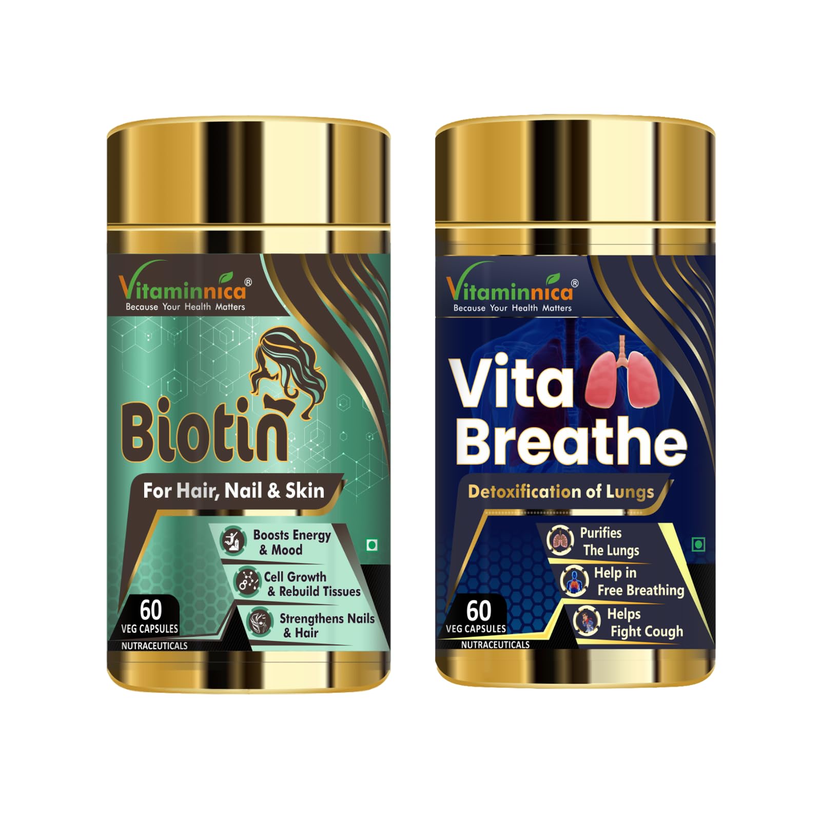 Vitaminnica Biotin + Vita Breathe Combo – 120 Capsules