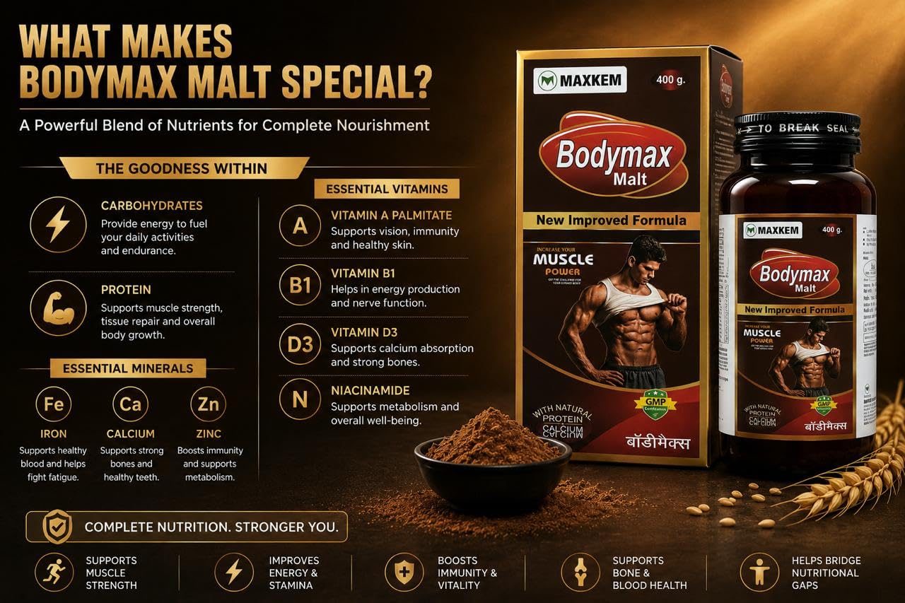 Bodymax Malt Nutritional Health Supplement | Malt-Based Dietary Food Supplement with Vitamins & Minerals | Supports Daily Nutritional Intake | 400 g