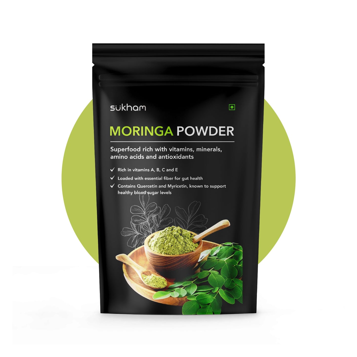 Sukham Organic Moringa (Drumstick) Leaves Powder | 250 g | 50 Servings | Natural Multi-vitamin | Good for Hair, Skin & Gut | Superfood rich with calcium, iron & magnesium | For Men & Women