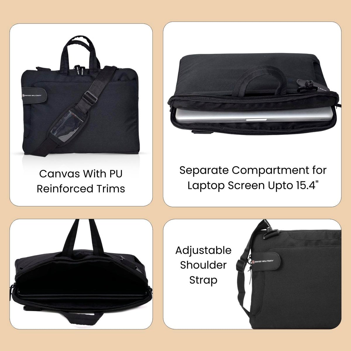 SWISS MILITARY Glide Laptop Sling Bag 3L, 15.6" Laptop Compartment Messenger Bag, Quick Access Pocket & Adjustable Strap | Travel Use Briefcase for Office Business Professional Men & Women Navy