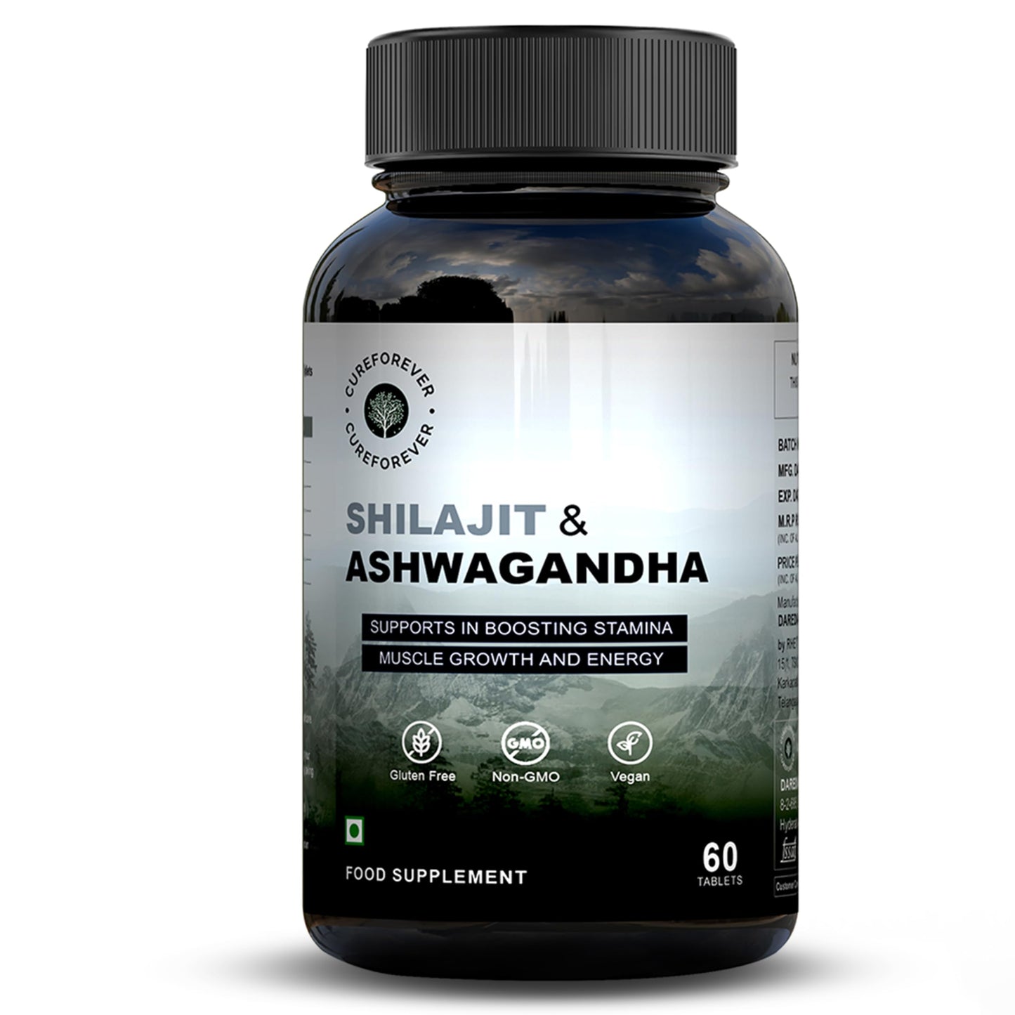 CUREFOREVER Shilajit & Ashwagandha Tablets 1000mg/Serving - Natural Ayurvedic Fo